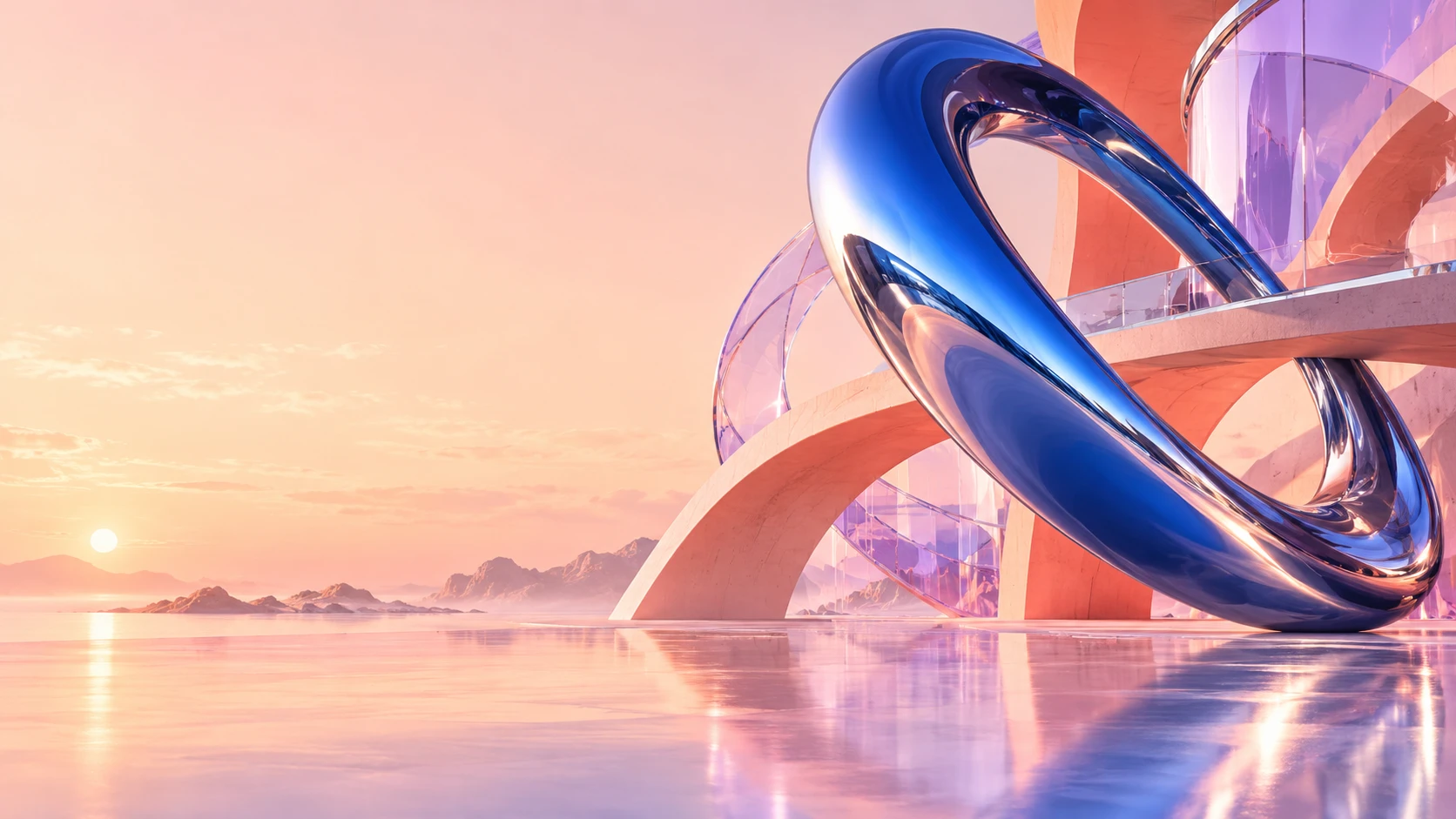 Nexora’s sculptural blue ring in a sunlit architectural setting